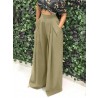 Women Pure Color High Elastic Waist Simple Wide Leg Pants With Pocket