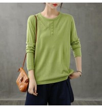 French green blouses for women o neck long sleeve short fall blouse