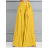 Women Solid Color Tie Waist Casual Swing Pants With Pocket