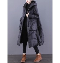 Loose Black Hooded Pockets Duck Down Winter down coat