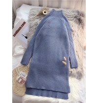 Winter low high design Sweater high neck outfits Quotes blue Ugly knitted tops